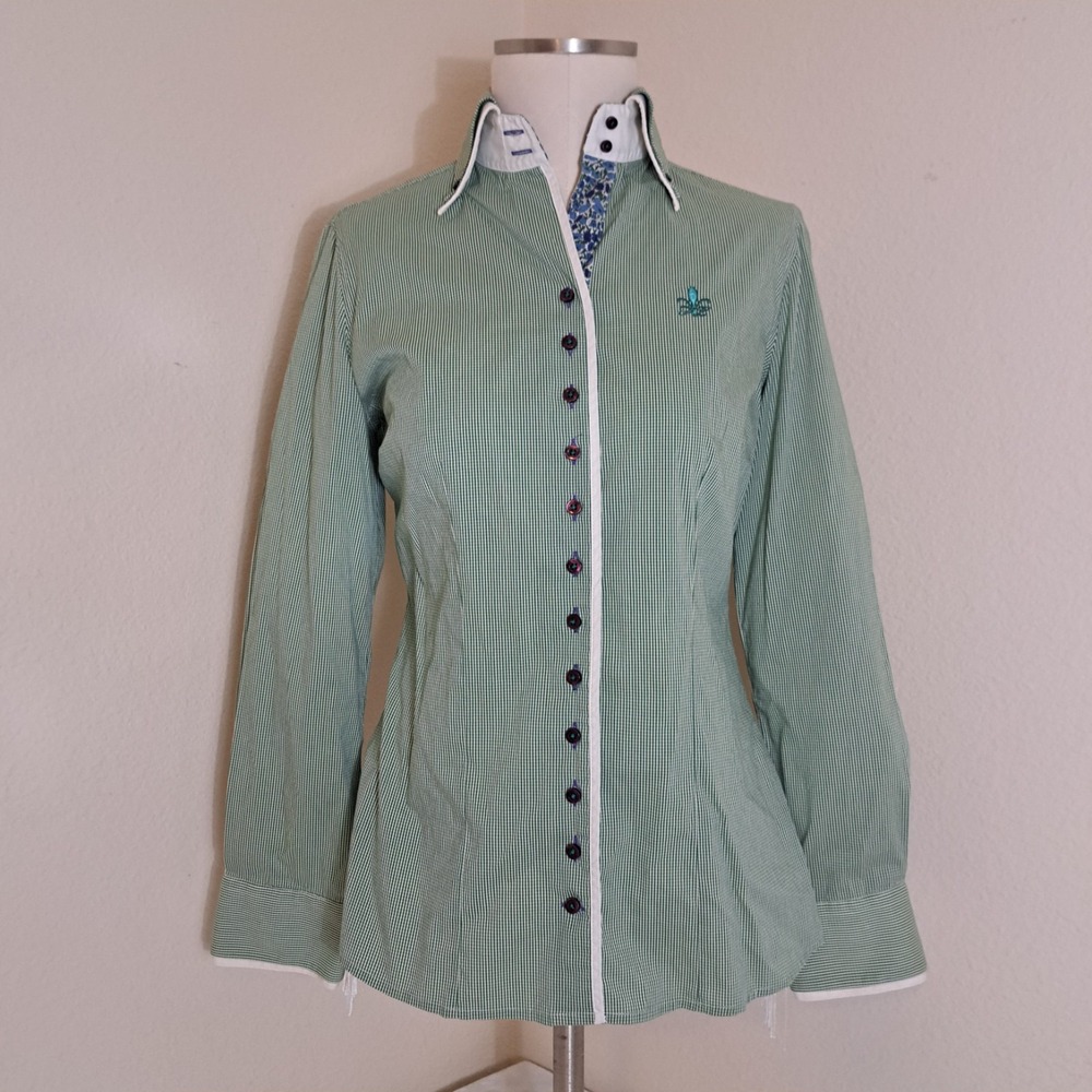 Fior Da Liso Women's Green Western Fringe Backless Shirt Button Up Cowgirl Style